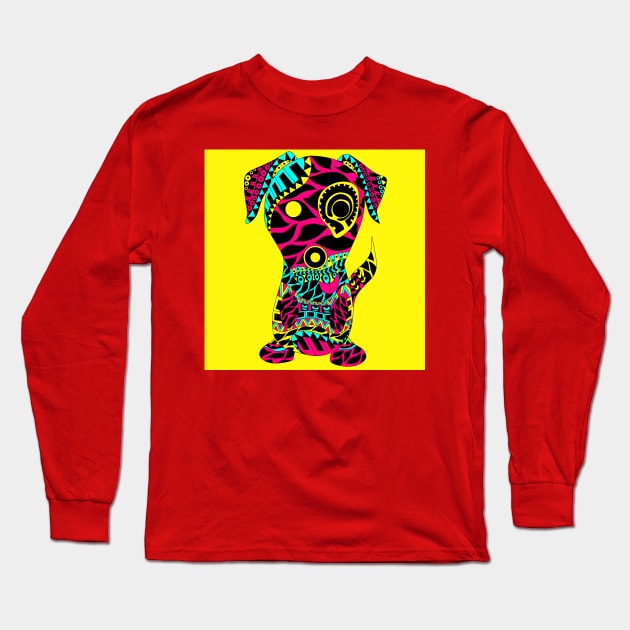 dog with tattoo in mexican mandala ecopop Long Sleeve T-Shirt by jorge_lebeau